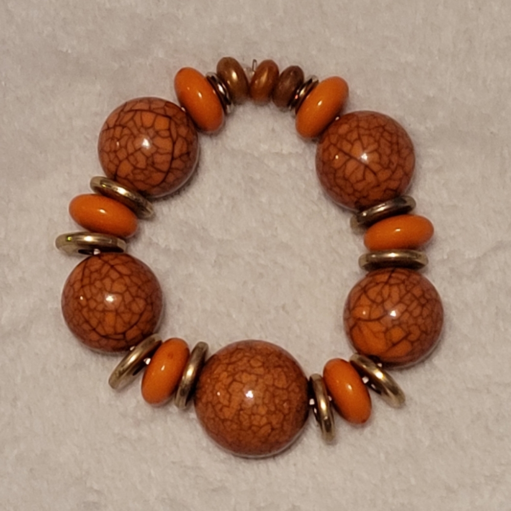 Chic Orange and Gold Beaded Bracelet